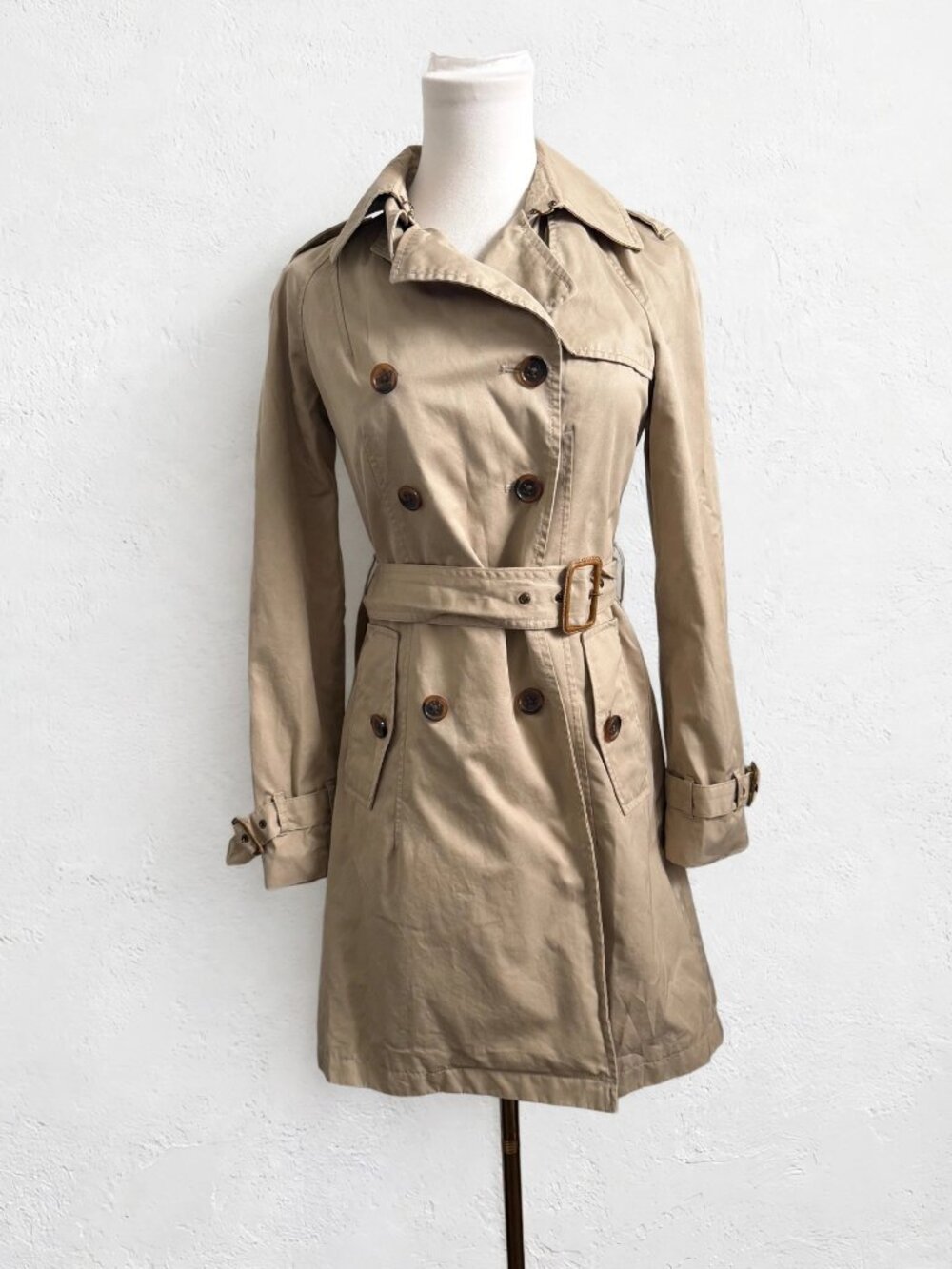 Banana Republic Classic Trench Coat XS Khaki Belted Double Breasted Cotton